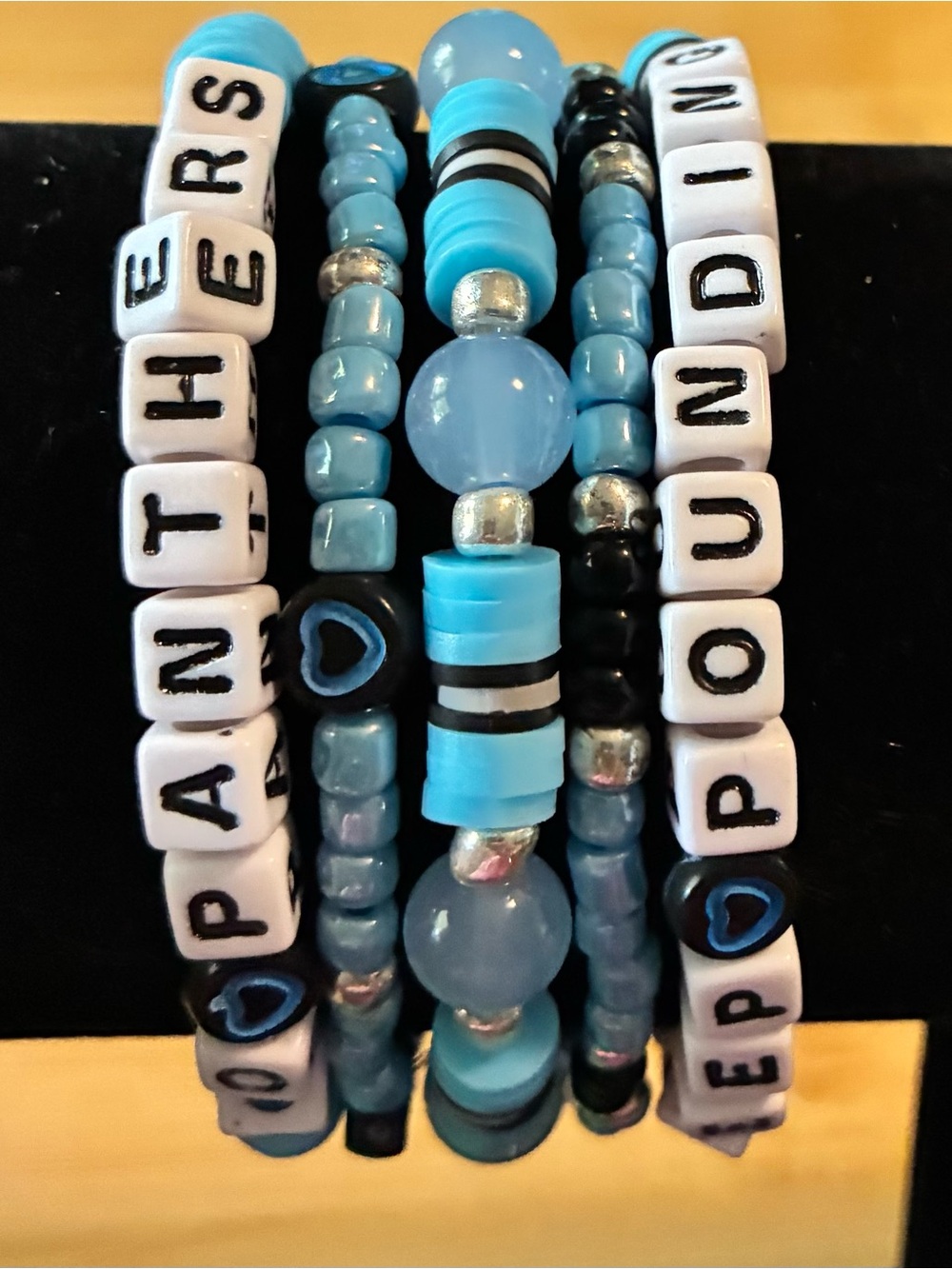 Go Panthers Blue Beaded Stretch Bracelets - Layered Set - Picture 4 of 4